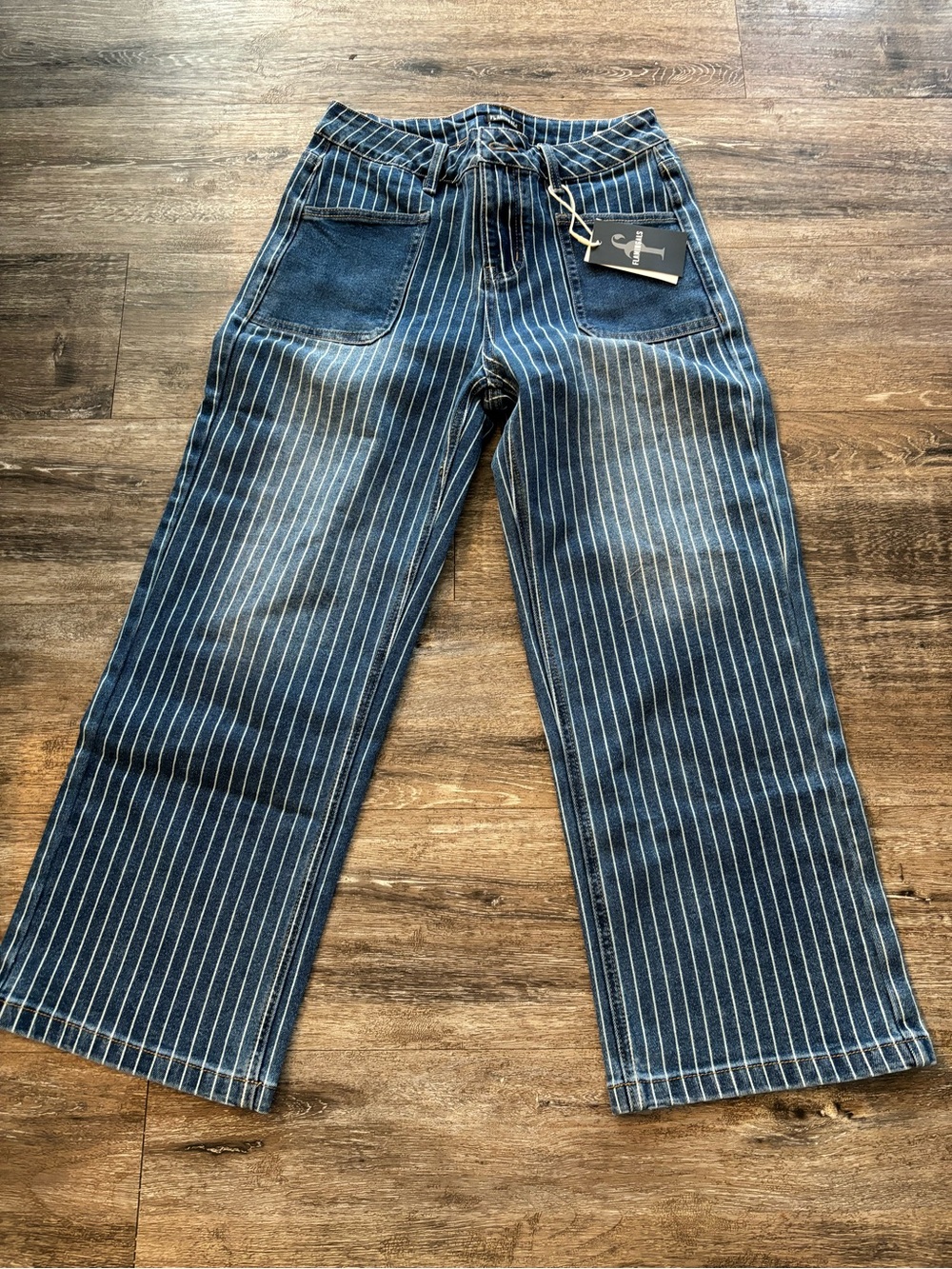 Relaxed Wide-Leg Pinstripe Women's Jeans - Blue size Small